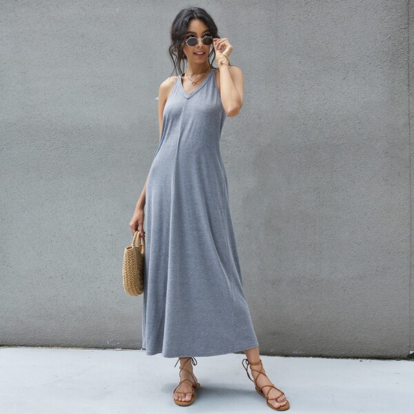 

Racer Back Solid Cami Dress, Light grey