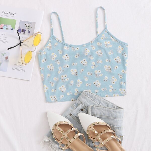 

Ditsy Floral Print Crop Cami Top, Baby blue
