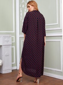 EMERY ROSE 大碼小碎花圖案折疊後百褶弧形下擺襯衫連衣裙