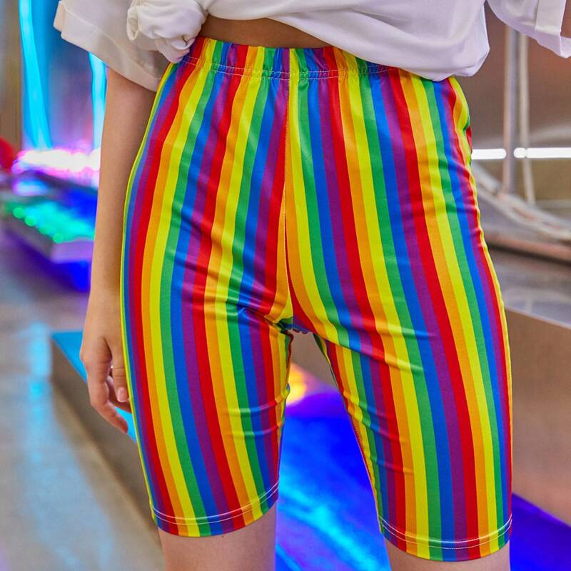

Rainbow Striped Biker Shorts, Multicolor