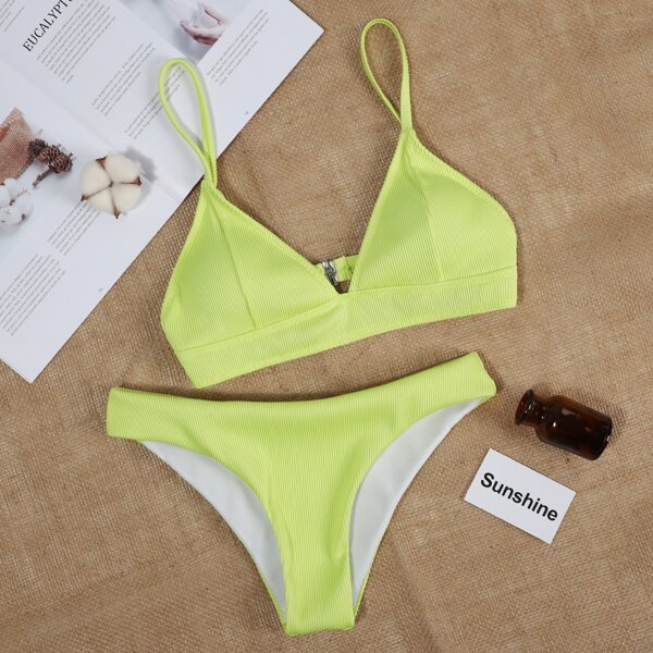 

Rib Bikini Swimsuit, Lime green