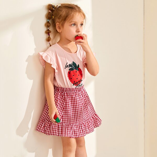 

Toddler Girls Strawberry Print Tee & Gingham Skirt, Multicolor