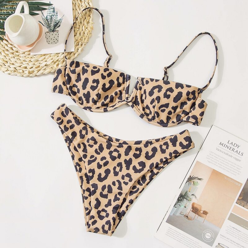 

Leopard V Wired Underwire Bikini Swimsuit, Multicolor