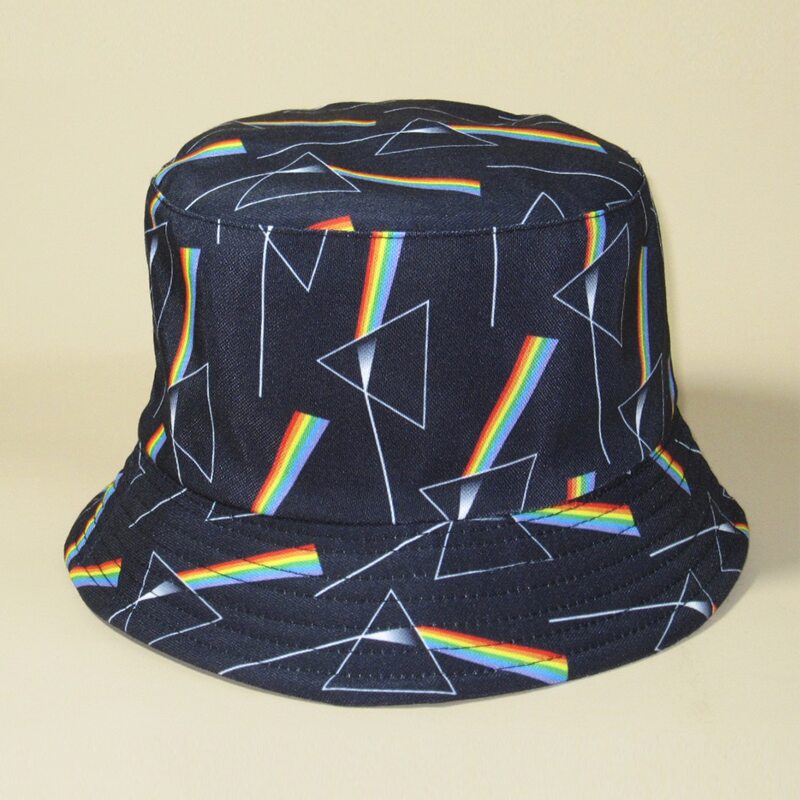 

Guys Rainbow Striped Pattern Bucket Hat, Black