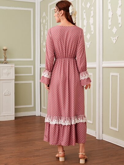 Polka Dot Contrast Lace Dress
