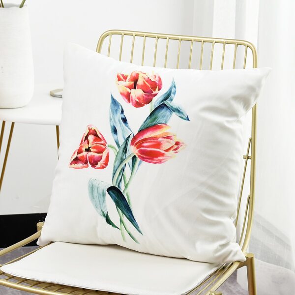 

Tulip Print Cushion Cover Without Filler, Multicolor
