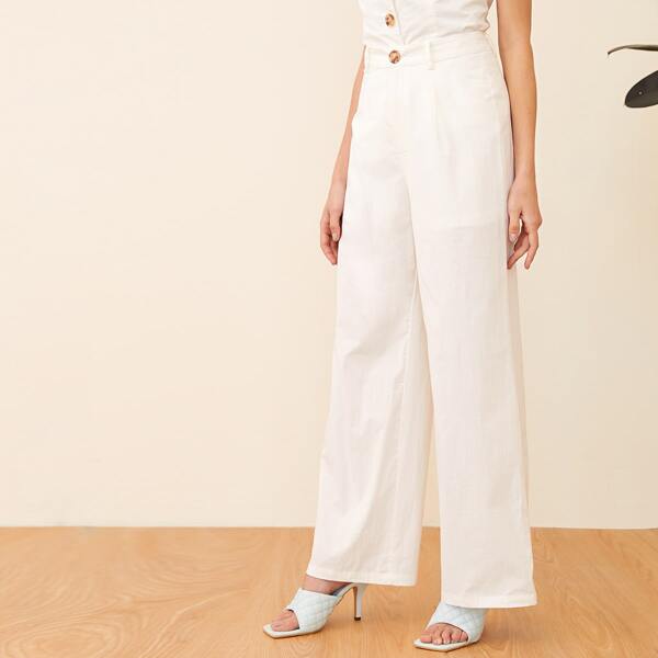 

Solid Wide Leg Pants, White