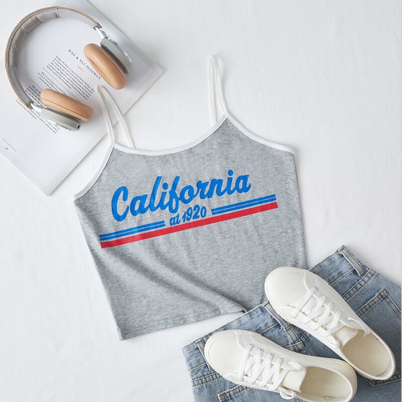 

Letter Graphic Ringer Cami, Light grey