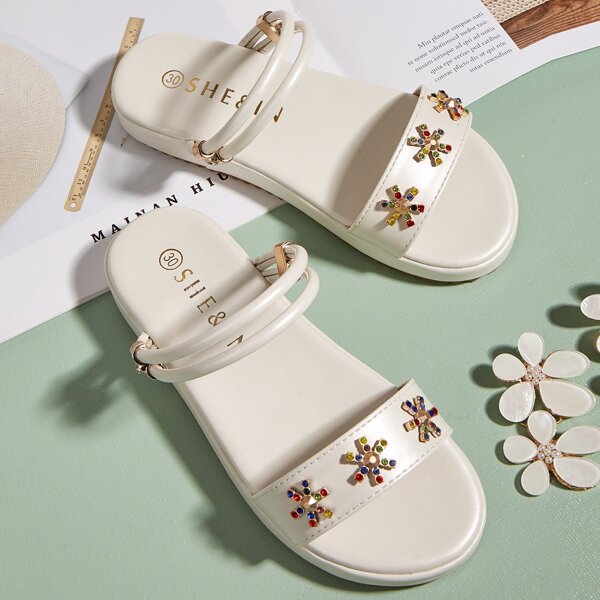 

Toddler Girls Rhinestone Decor Sandals, White