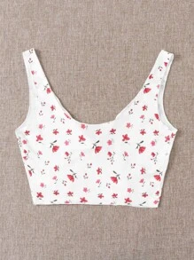 SHEIN EZwear 印花繫帶九分背心上衣 - 白色 - 查看 2