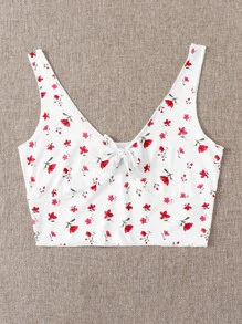 SHEIN EZwear 印花繫帶九分背心上衣 - 白色 - 查看 5