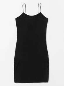 SHEIN Essnce 素色合身吊带洋裝 - 黑色 - 查看 3