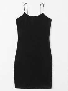 SHEIN Essnce 素色合身吊带洋裝 - 黑色 - 查看 4
