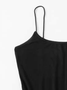 SHEIN Essnce 素色合身吊带洋裝 - 黑色 - 查看 5