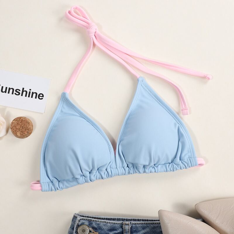 

Triangle Halter Bikini Top, Pastel baby blue