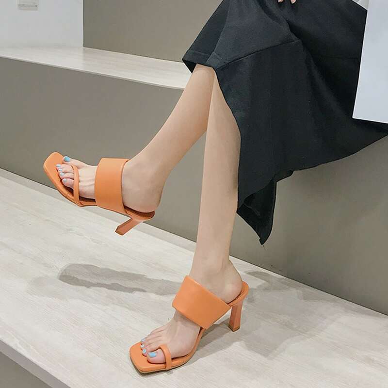 

Toe Post Mismatch Mule Heels, Orange