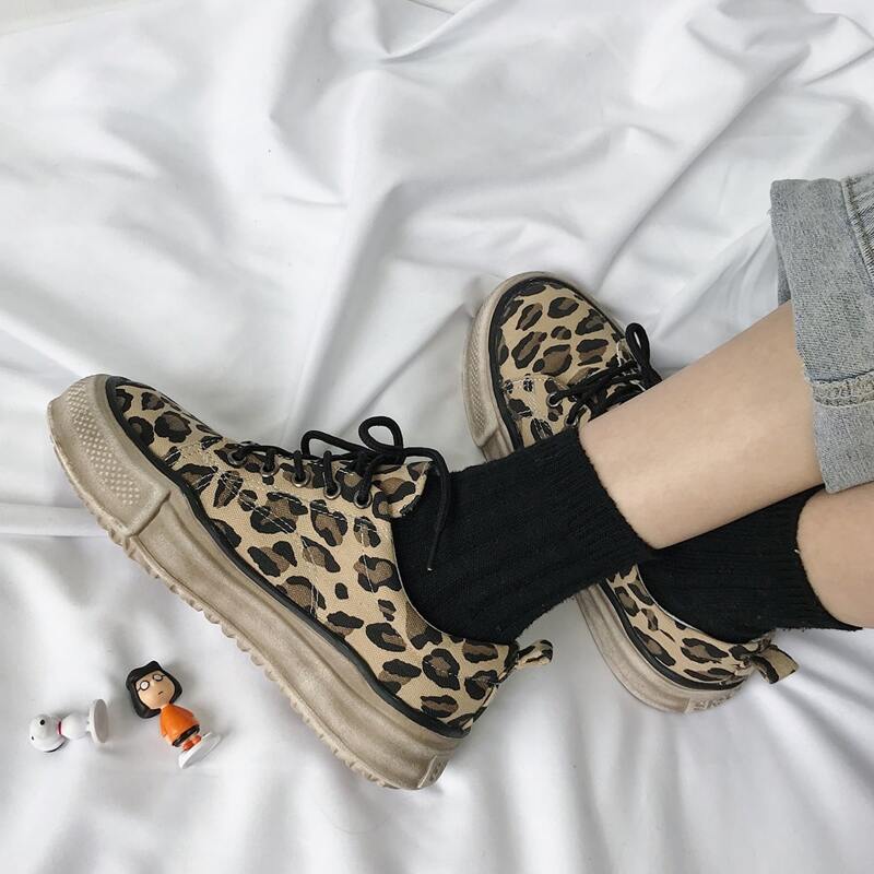 

Leopard Lace-up Skate Shoes, Multicolor