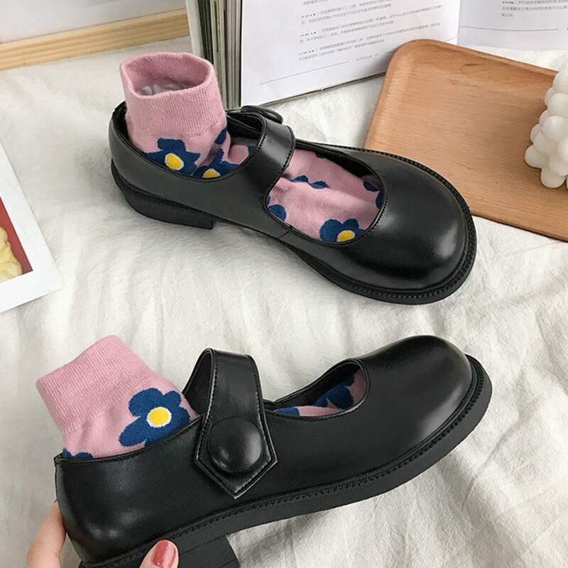 

Round Toe Wide Fit Mary Jane Shoes, Black