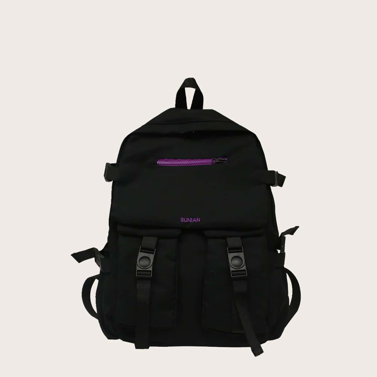 

Guys Release Buckle Decor Backpack, Black