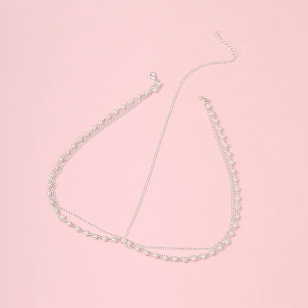 

Faux Pearl Decor Layered Head Chain, Silver