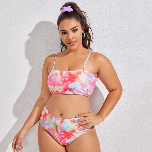 

Plus Tie Dye High Waisted Bikini Swimsuit, Multicolor