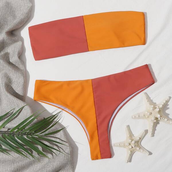

Color Block Bandeau Bikini Swimsuit, Multicolor