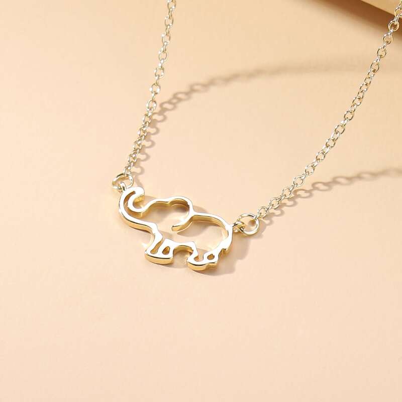 

Stainless Steel Elephant Charm Necklace, Gold