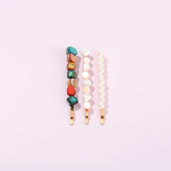 

3pcs Faux Pearl Decor Bobby Pin, Multicolor