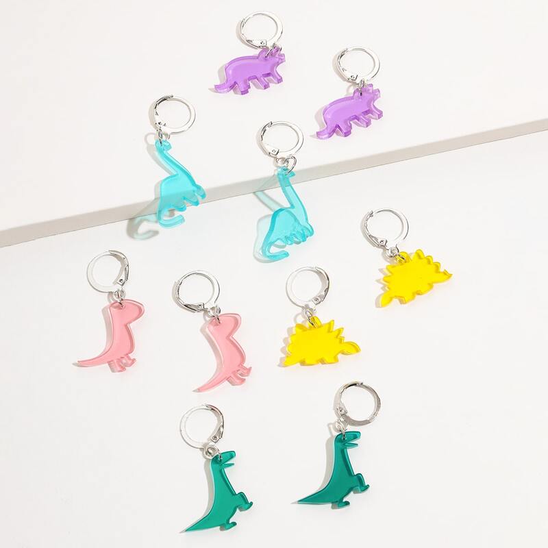 

5pairs Dinosaur Charm Drop Earrings, Multicolor