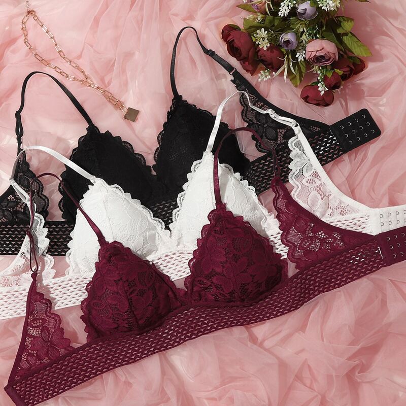

3pack Floral Lace Scallop Trim Bra Set, Multicolor