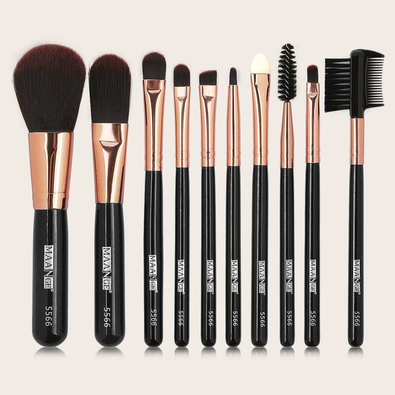 

10pcs Two Tone Makeup Brush Set, Black