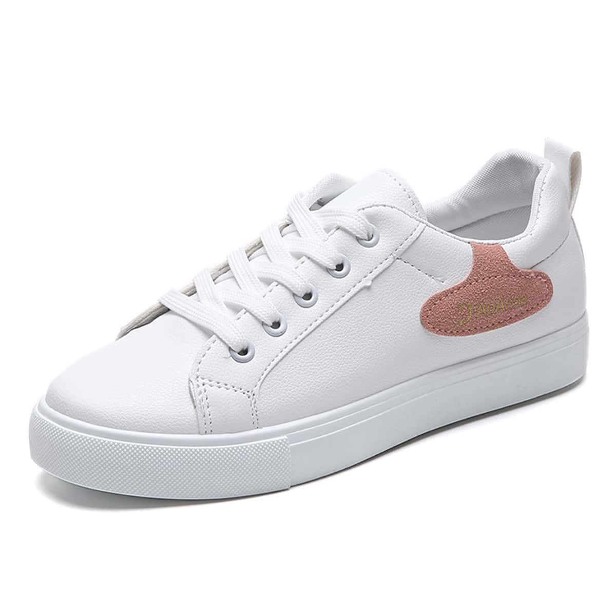 

Patched Lace-up Skate Shoes, White