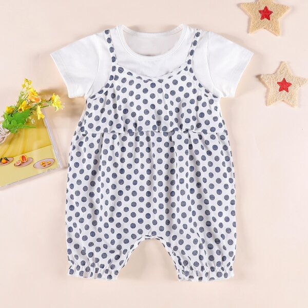 

Baby Girl Polka Dot 2 In 1 Romper, Blue and white