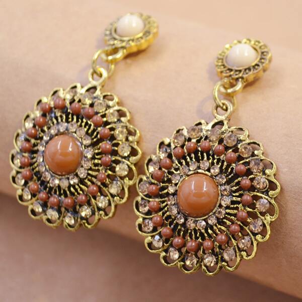 

Rhinestone Decor Drop Earrings, Gold