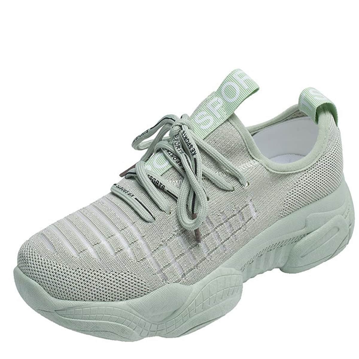 

Lace-up Knit Chunky Sneakers, Mint green