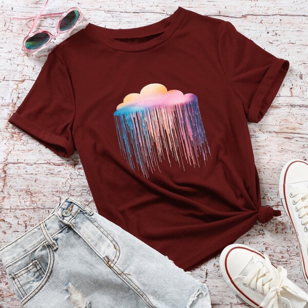 

Футболка с оригинальным принтом, Каштановый