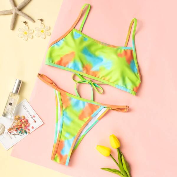 

Tie Dye Thong Bikini Swimsuit, Multicolor