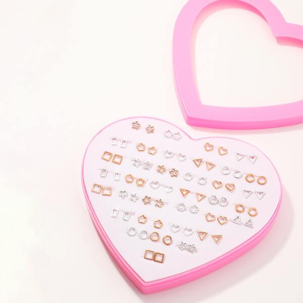 

36pairs Girls Heart Stud Earrings, Multicolor