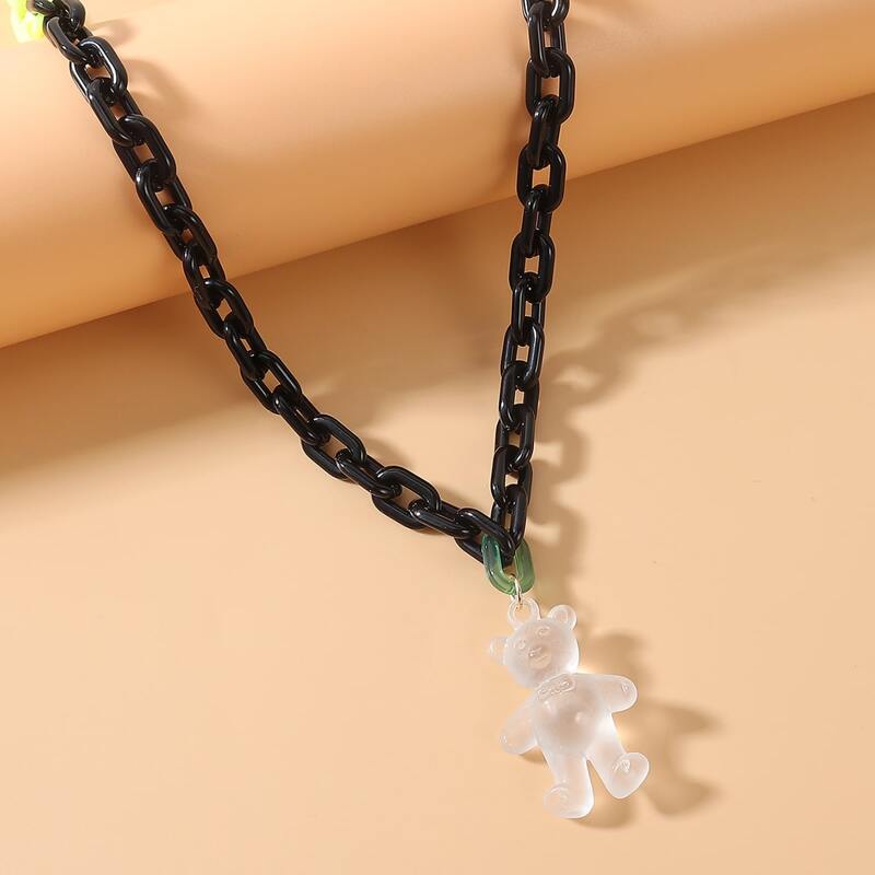 

Bear Charm Chain Necklace, Multicolor