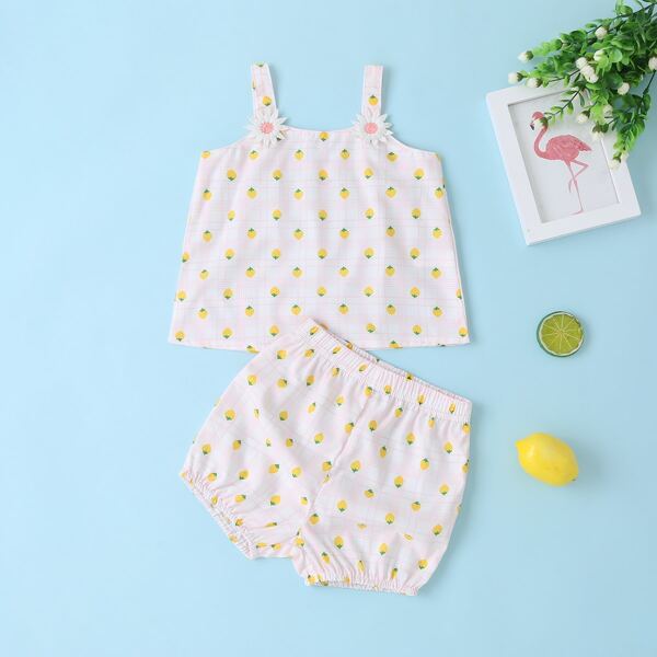 

Baby Girl Allover Print Cami Top & Shorts, Baby pink