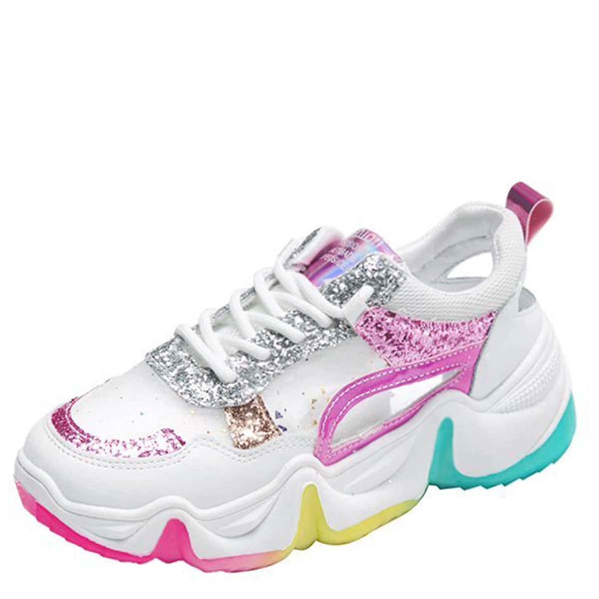 

Sequin Lace-up Chunky Sneakers, Multicolor
