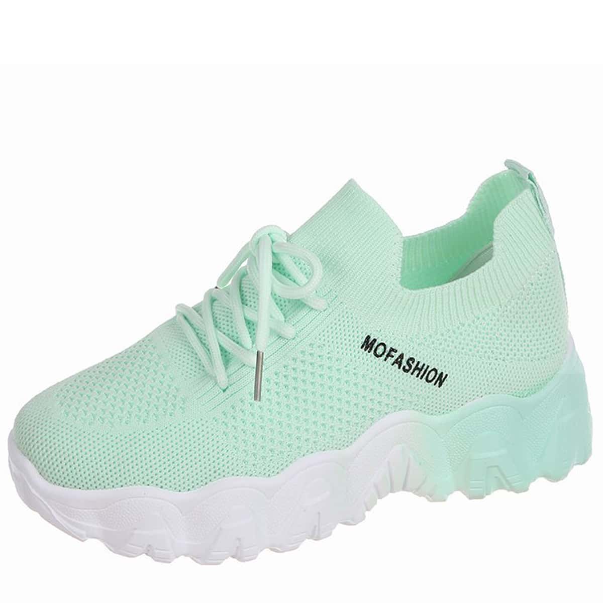 

Lace-up Knit Chunky Sneakers, Pastel mint green
