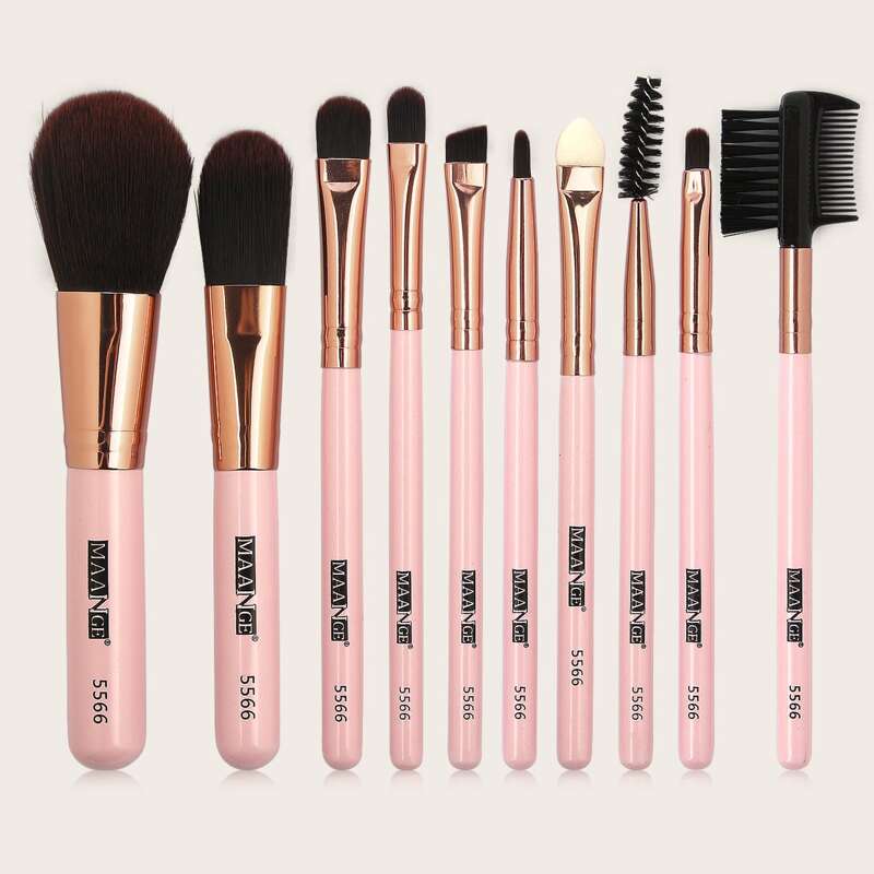 

10pcs Two Tone Makeup Brush Set, Pink