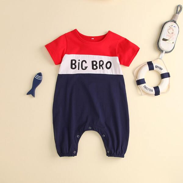 

Baby Boy Letter Graphic Colorblock Romper, Navy blue