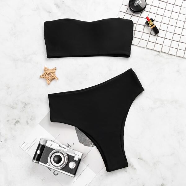 

Bandeau High Waisted Bikini Swimsuit, Black