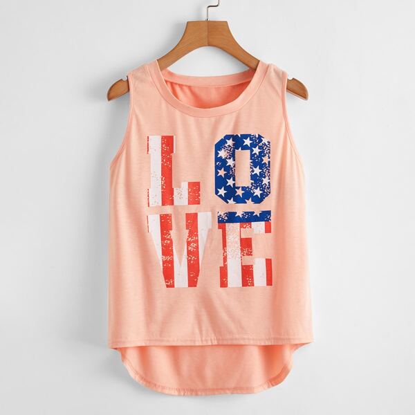 

Letter Graphic High Low Tank Top, Baby pink