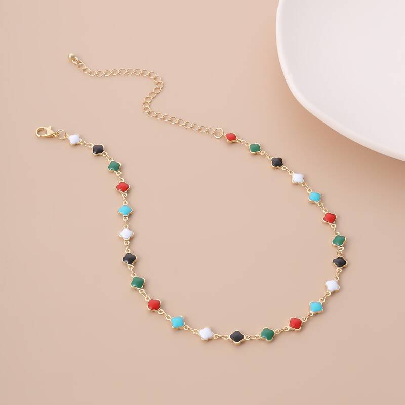

Colorful Clover Decor Necklace, Multicolor