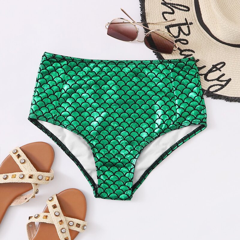 

Fish Scale Print High Waisted Bikini Panty, Green