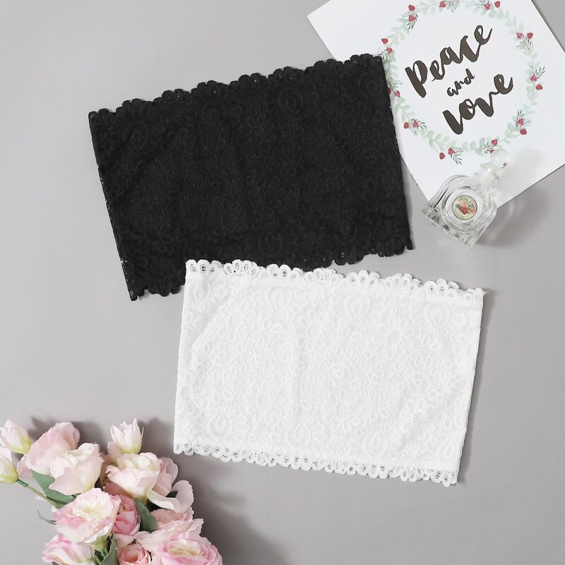 

2pack Floral Lace Bandeau Set, Black and white