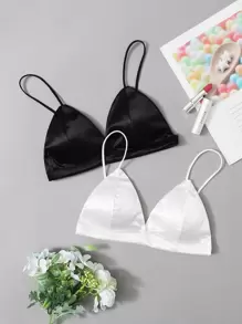 2 Packs Satin Triangle Bra Set Lingerie - Black and White - View 1